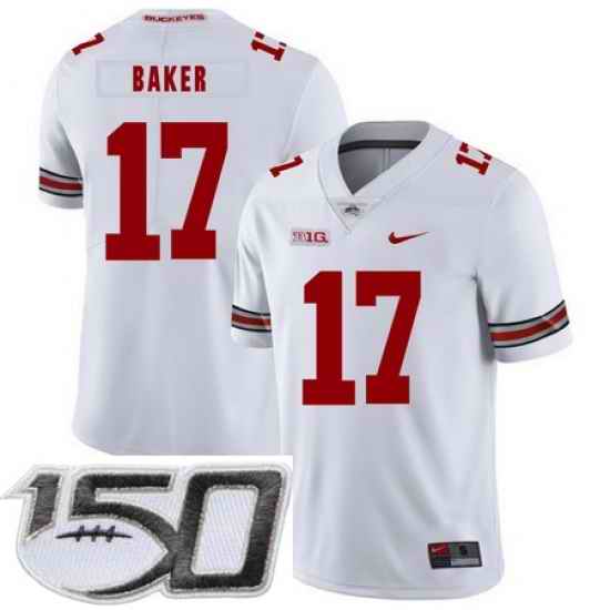 Ohio State Buckeyes 17 Jerome Baker White Nike College Football Stitched 150th Anniversary Patch Jersey (1)
